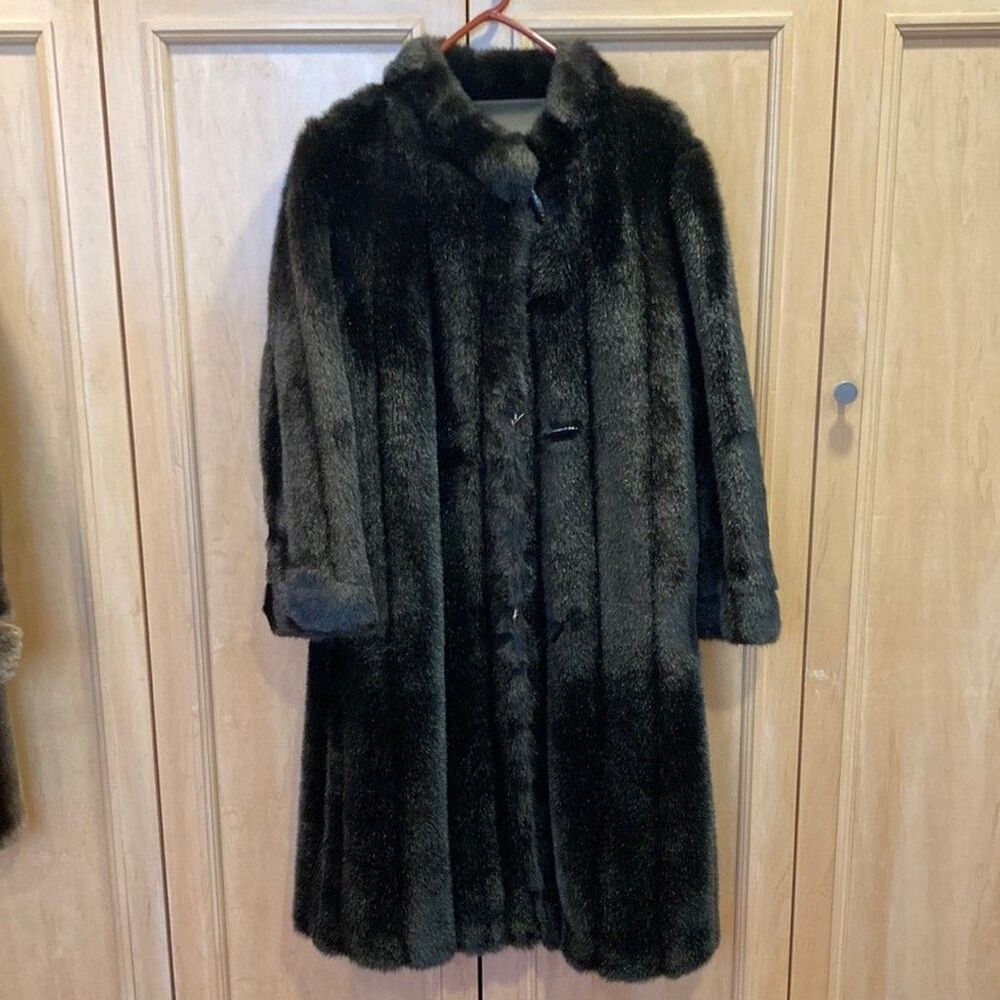Vintage black faux fur coat Dubrowsky & Perlbinder Small Size